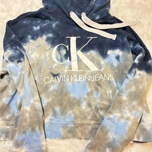 Calvin Klein Blue and Gray Tie-Dye Hoodie